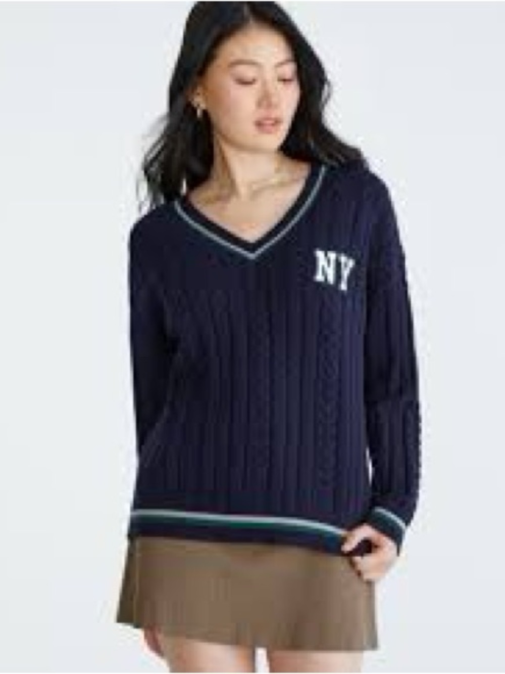 Cotton Oversized Cable V-Neck Sweater XS